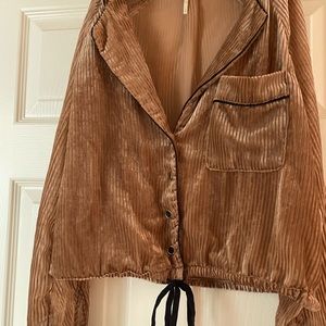 Tan Free People button up blouse, size small
